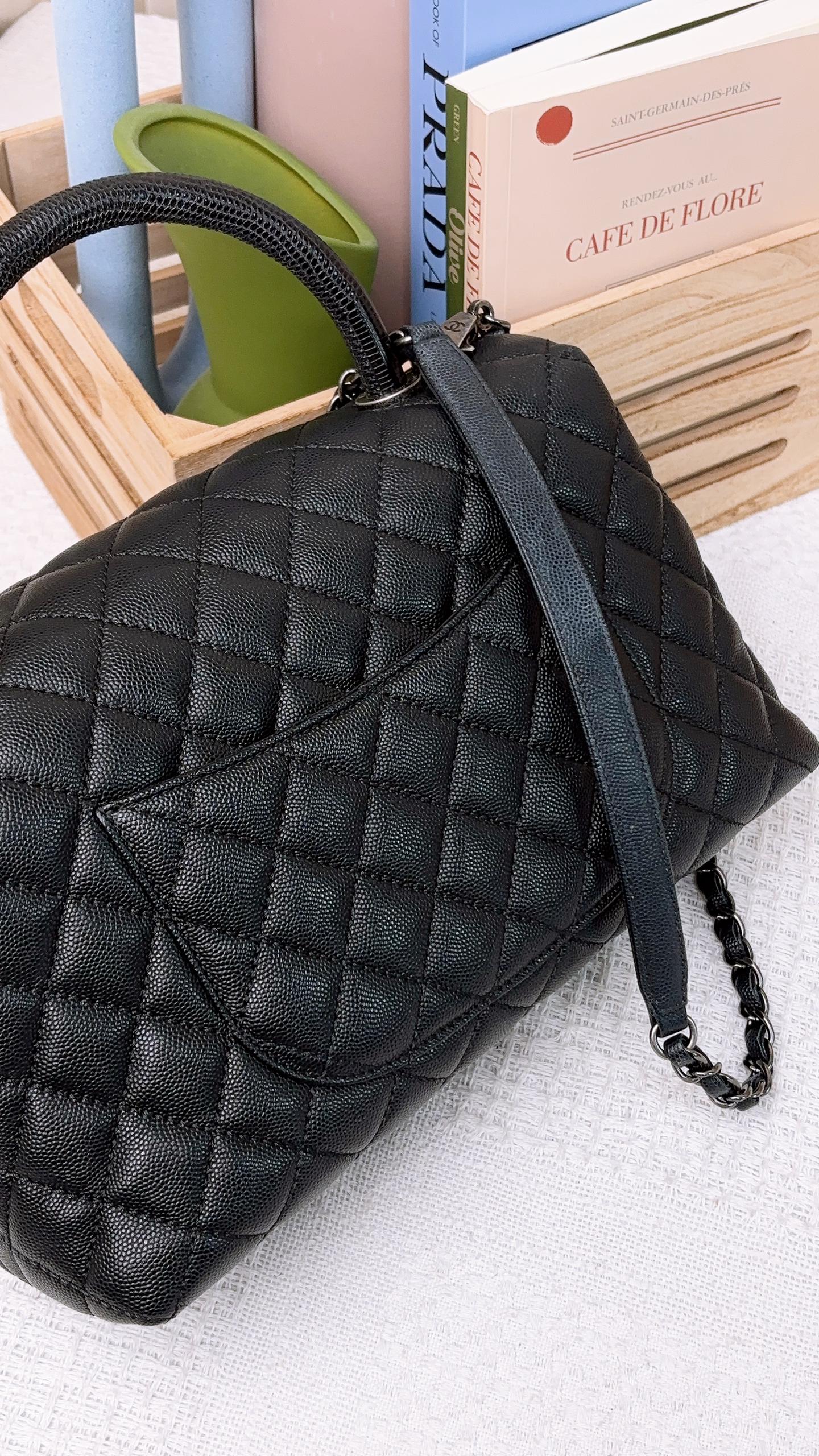 Chanel Black Caviar Medium Coco Handle (RHW)