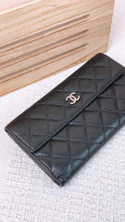Chanel Black Caviar Long Wallet (SHW)