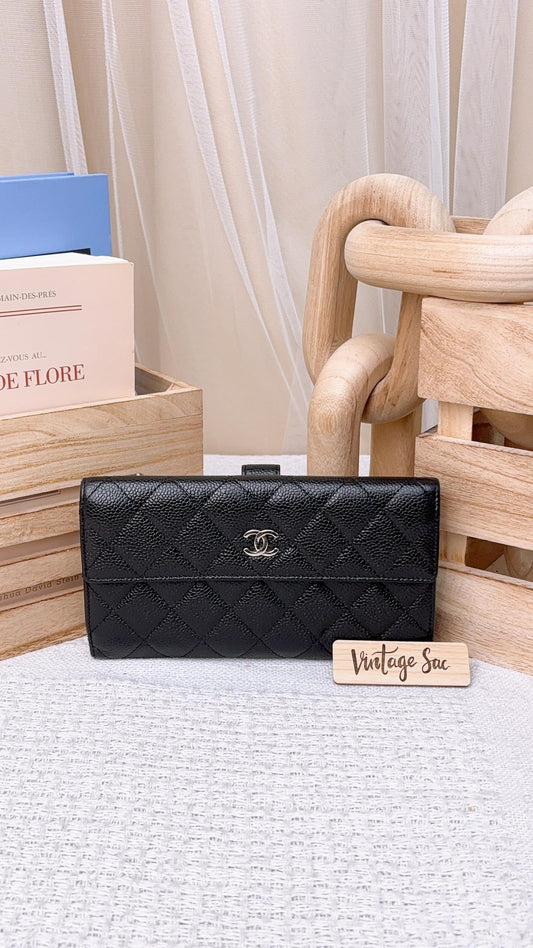 Chanel Black Caviar Long Wallet (SHW)