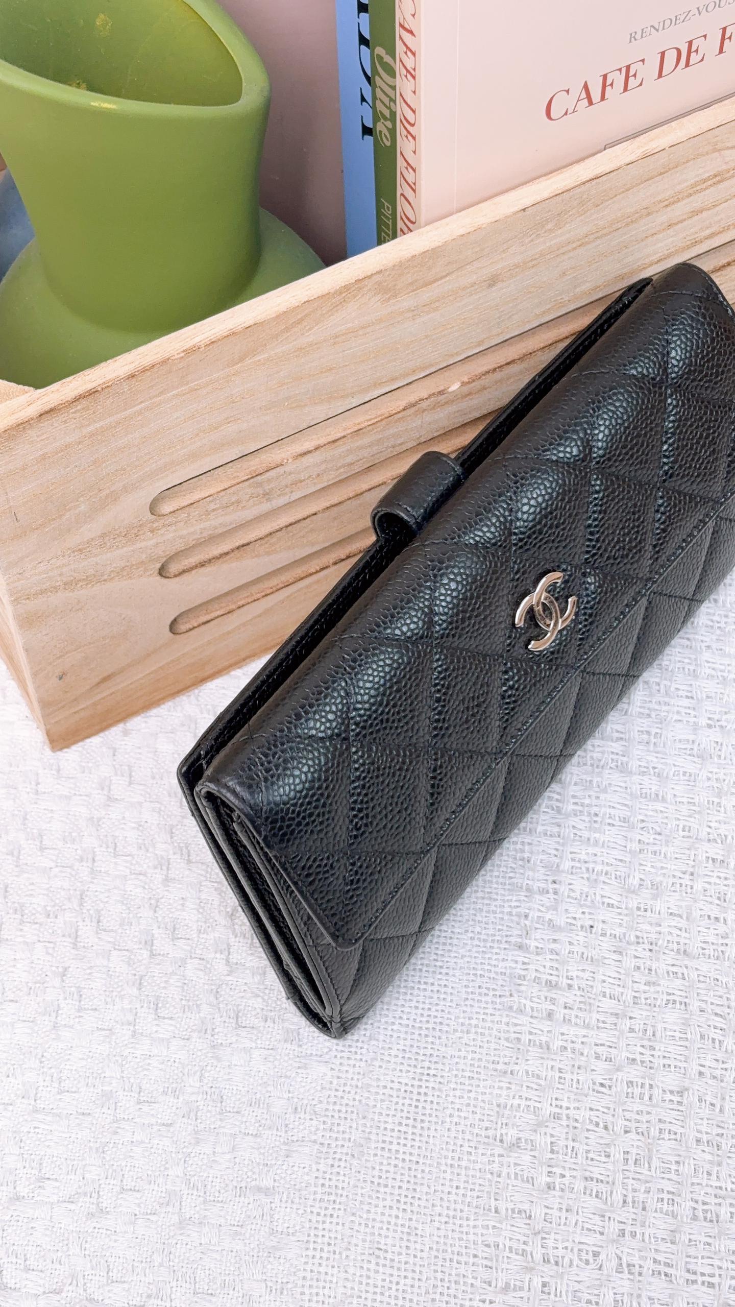 Chanel Black Caviar Long Wallet (SHW)