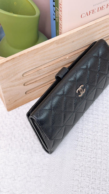 Chanel Black Caviar Long Wallet (SHW)
