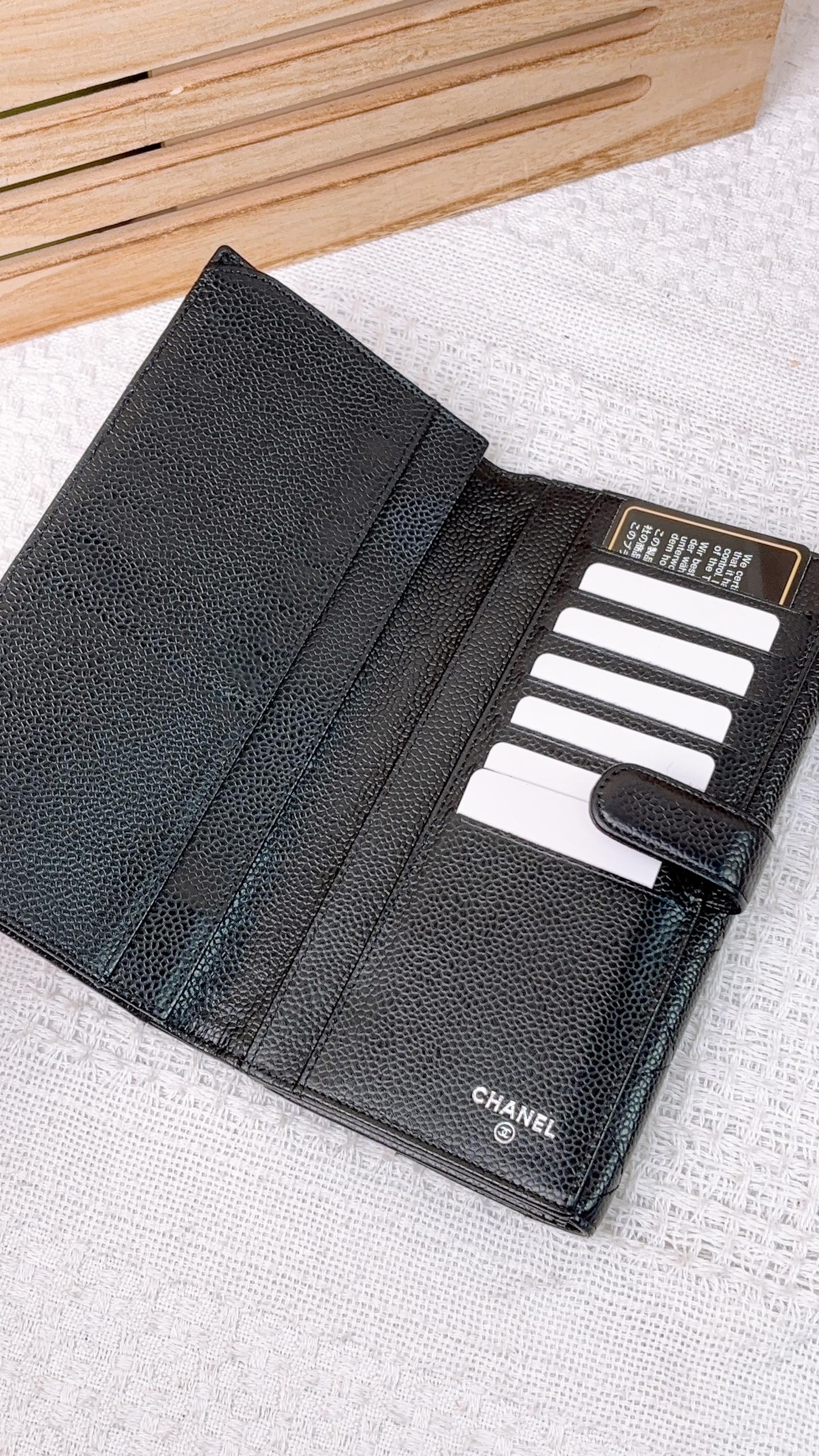 Chanel Black Caviar Long Wallet (SHW)