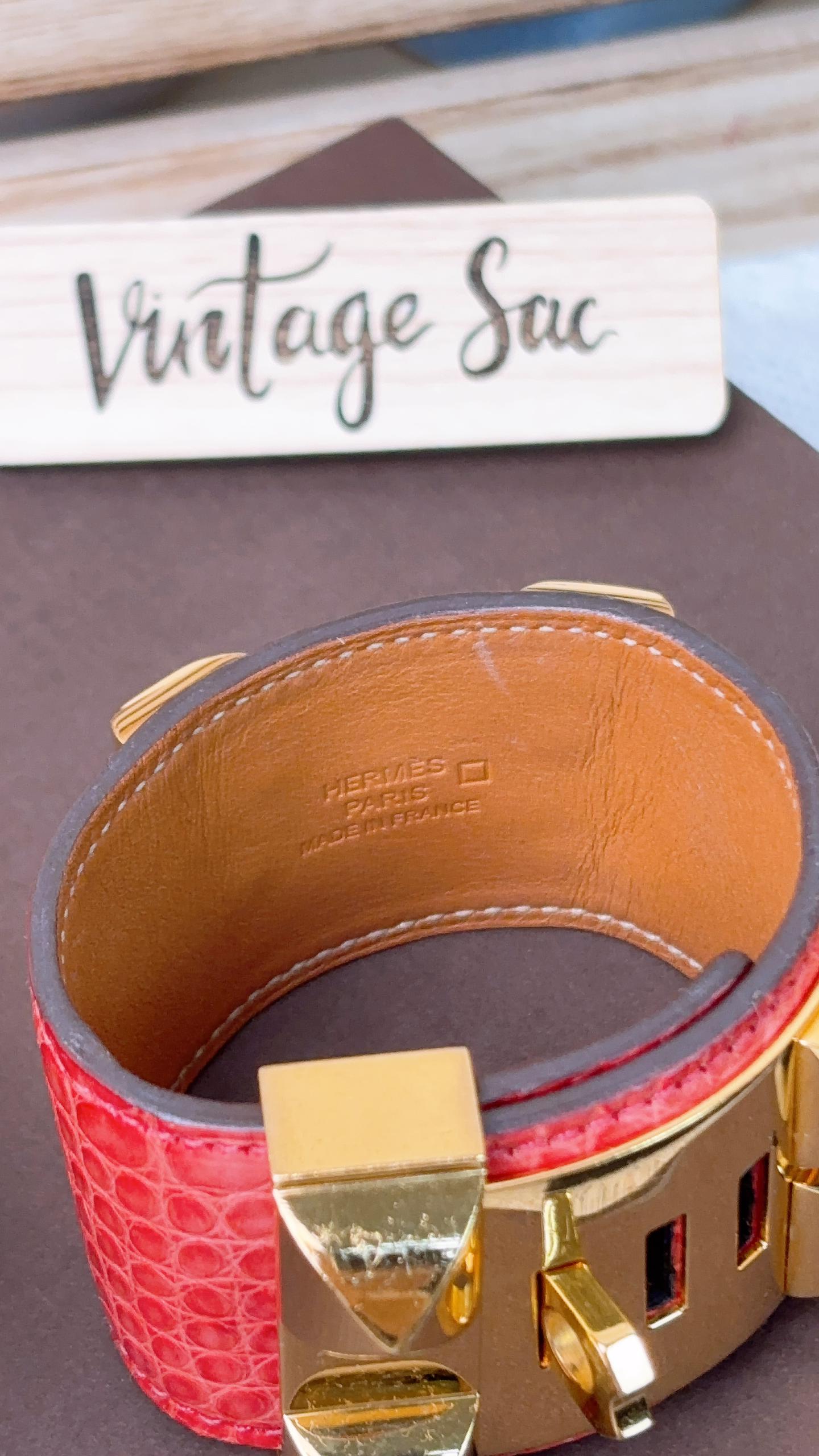 Hermes Orangish Alligator Red Collier De Chien Bracelet (GHW)