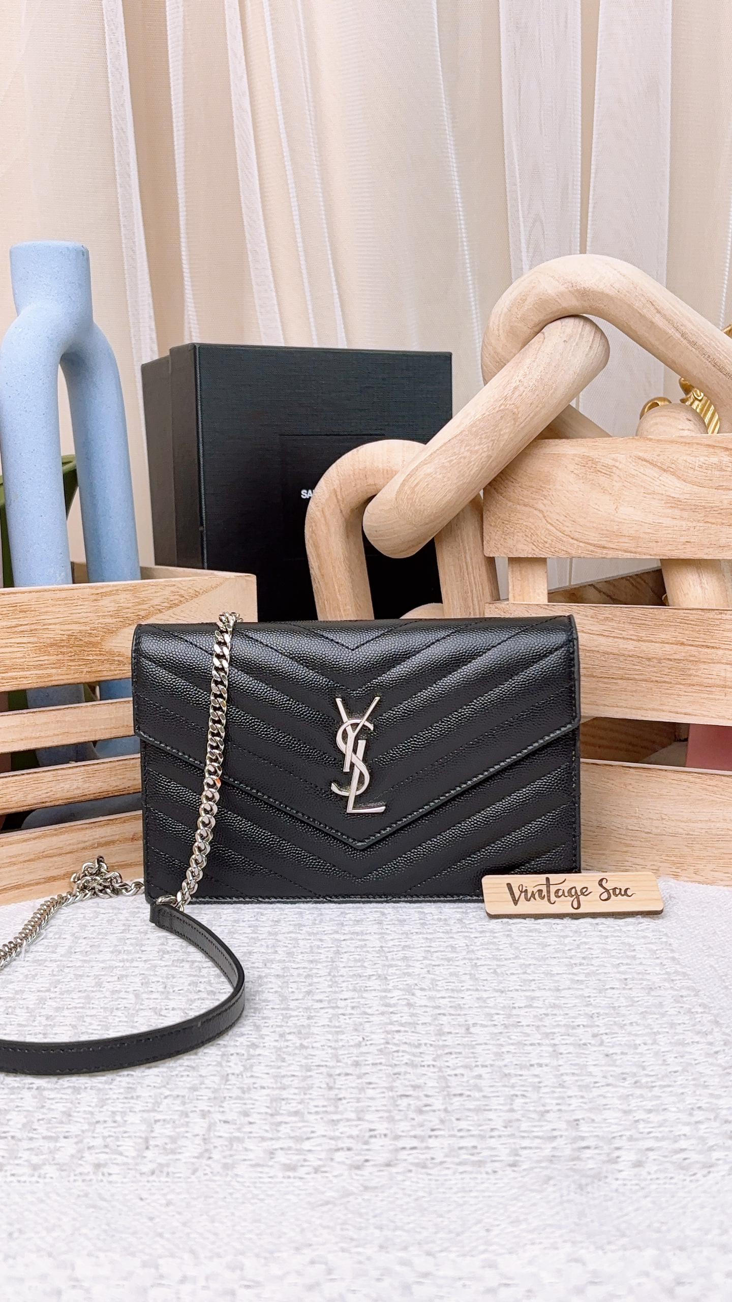 YSL Black Grain de Poudre Small WOC (SHW)