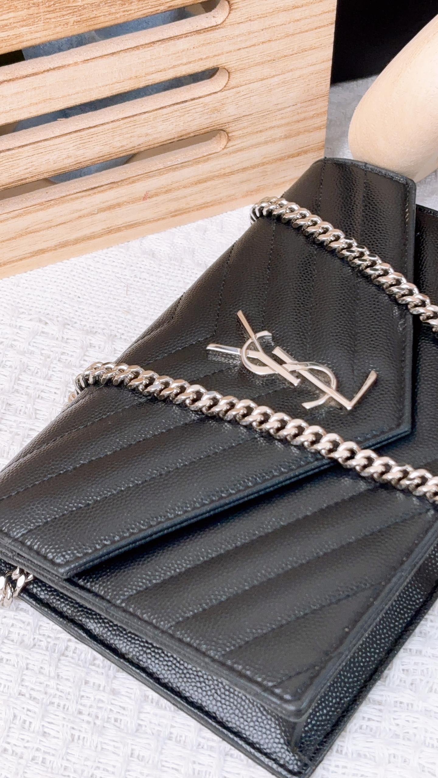 YSL Black Grain de Poudre Small WOC (SHW)