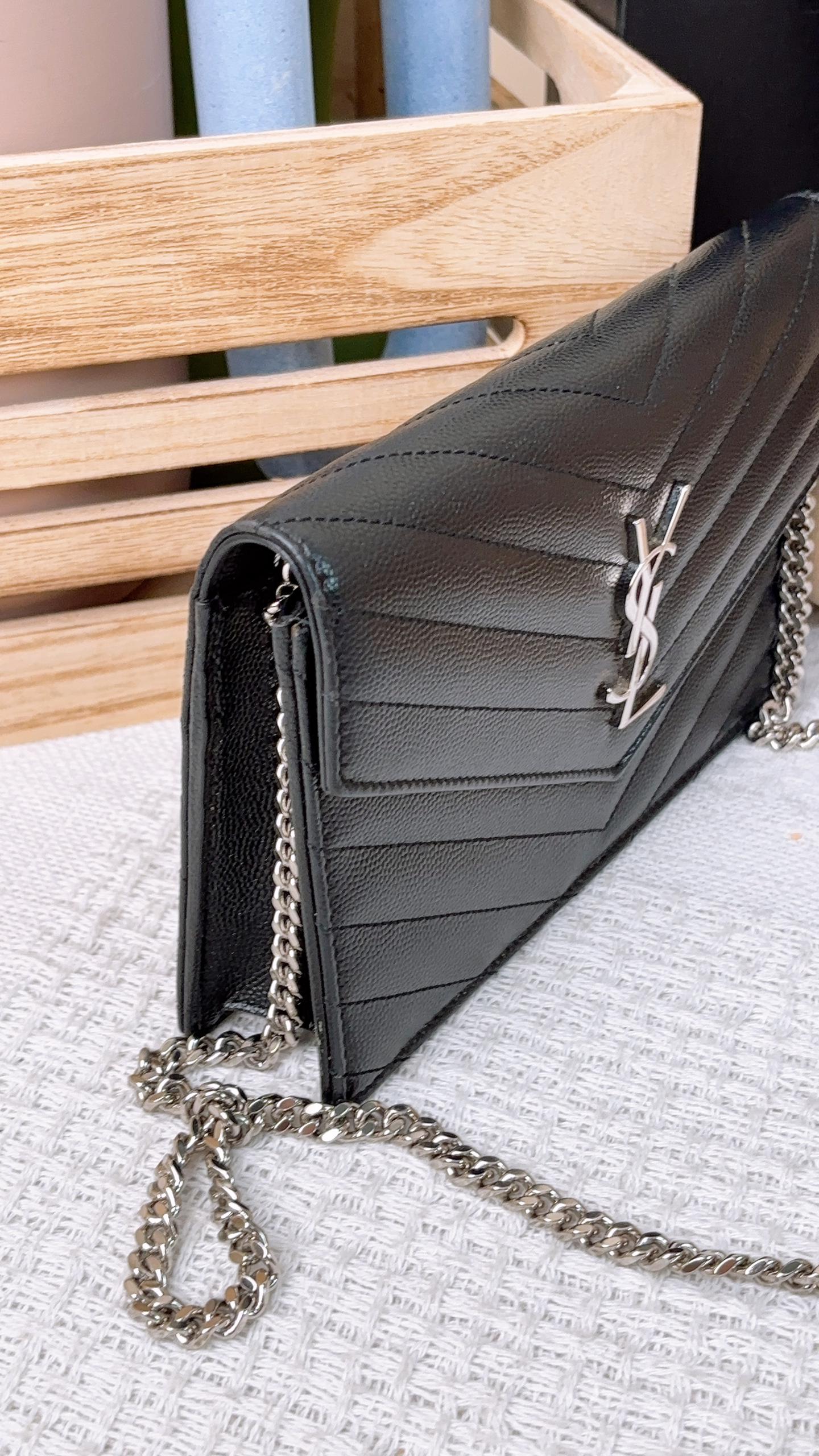 YSL Black Grain de Poudre Small WOC (SHW)