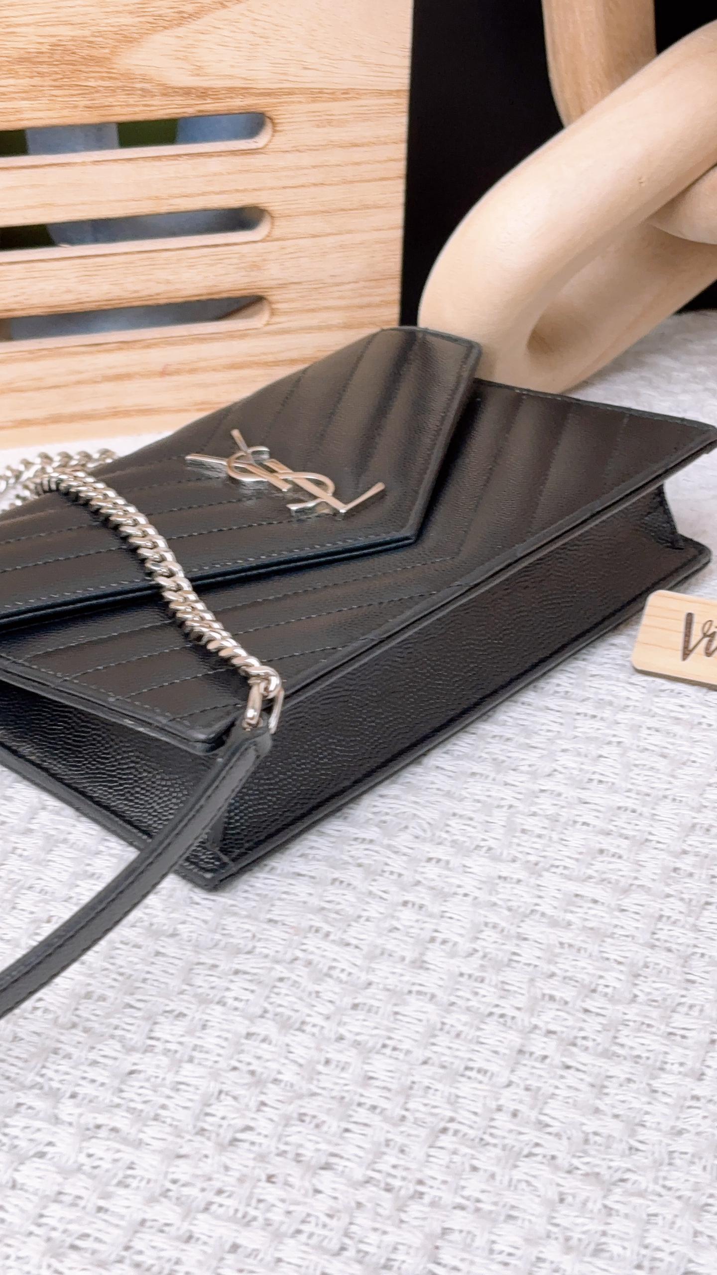 YSL Black Grain de Poudre Small WOC (SHW)