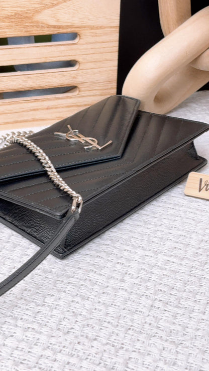 YSL Black Grain de Poudre Small WOC (SHW)