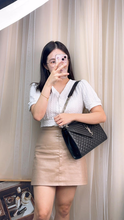 YSL Black Grain De Poudre Large Envelope Bag (SHW)