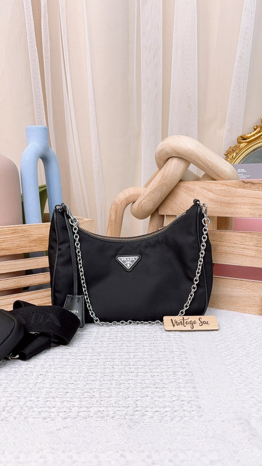 Prada Black Nylon Reedition 2005 3in1 Hobo