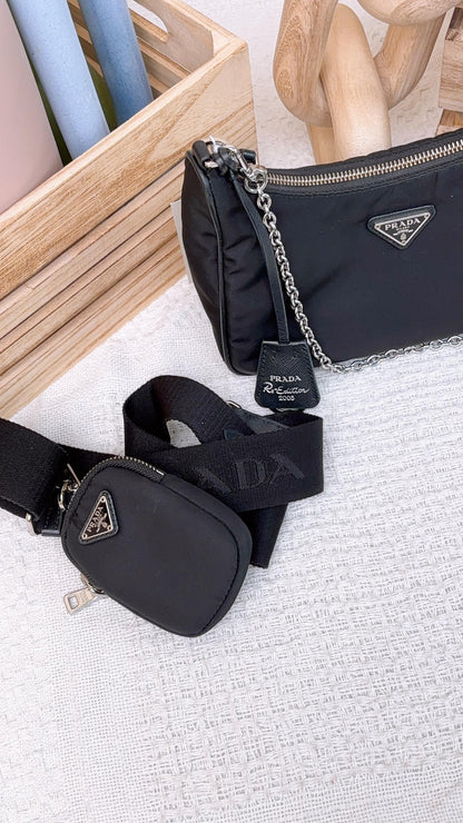 Prada Black Nylon Reedition 2005 3in1 Hobo