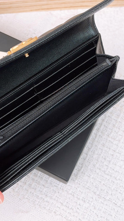 Chanel Black Caviar Boy Bifold Long Wallet (GHW)