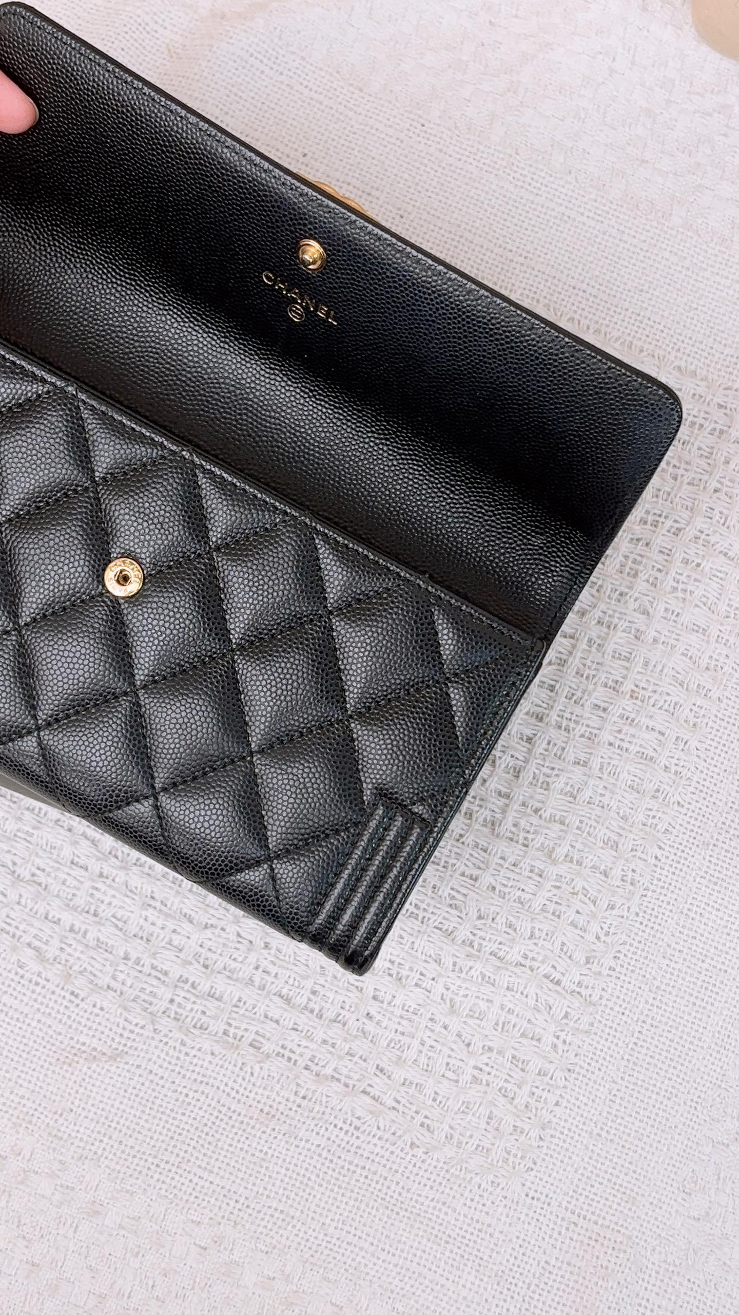 Chanel Black Caviar Boy Bifold Long Wallet (GHW)