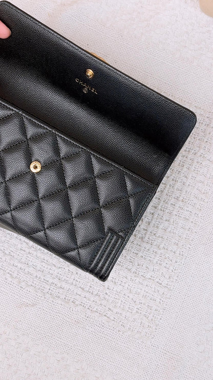 Chanel Black Caviar Boy Bifold Long Wallet (GHW)