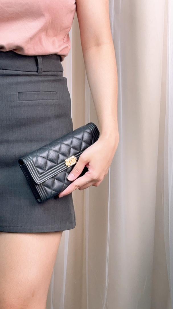 Chanel Black Caviar Boy Bifold Long Wallet (GHW)