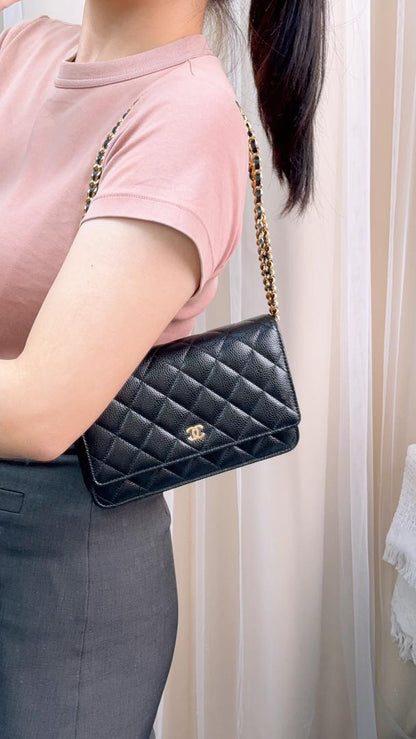 Chanel Black Caviar Classic WOC (GHW)