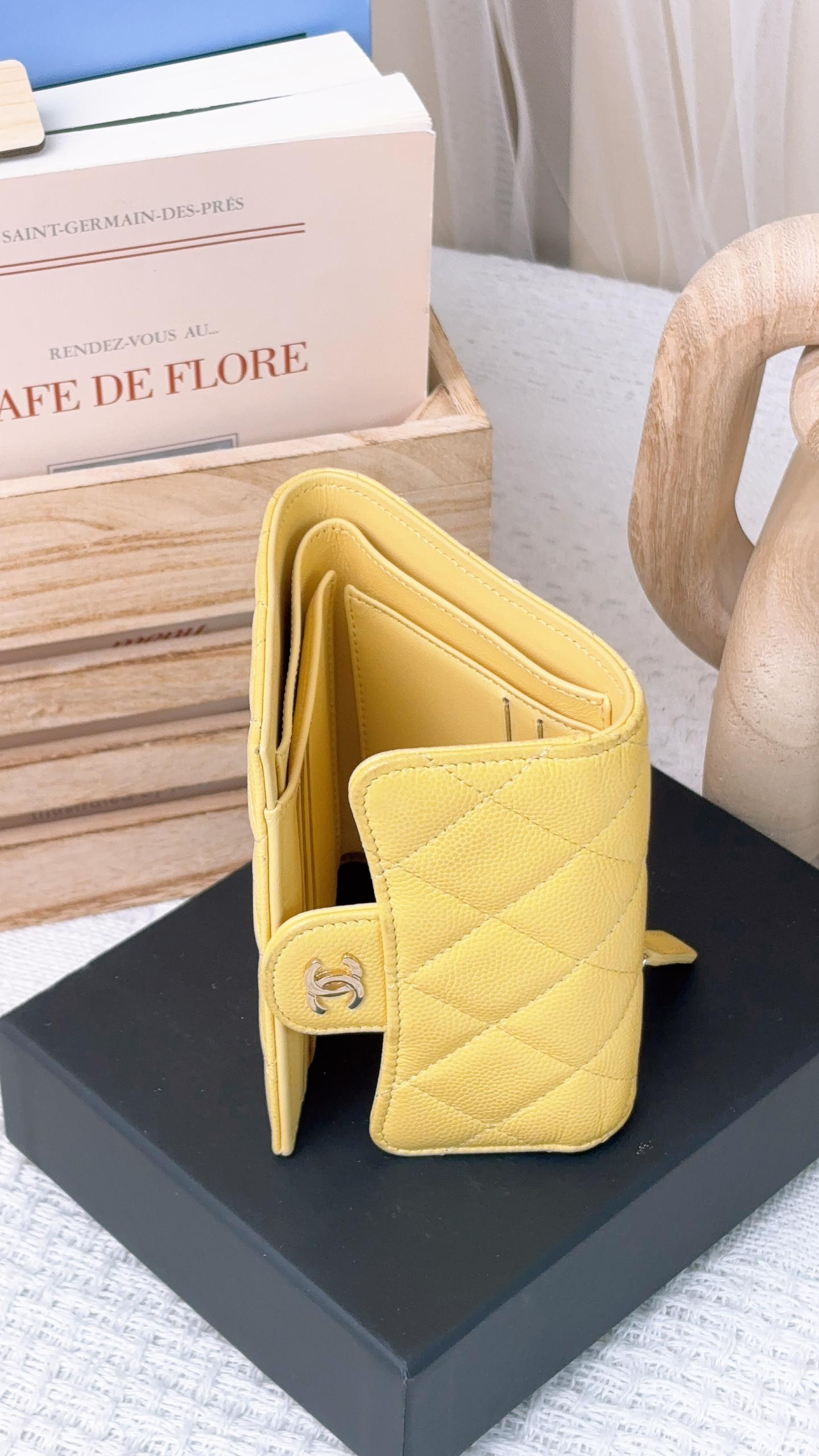 Chanel Yellow Caviar Trifold Compact Wallet (GHW)