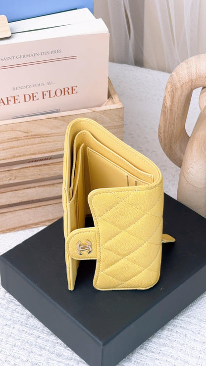 Chanel Yellow Caviar Trifold Compact Wallet (GHW)