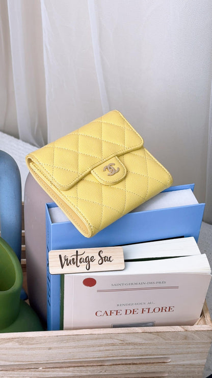 Chanel Yellow Caviar Trifold Compact Wallet (GHW)