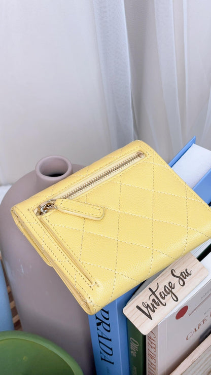 Chanel Yellow Caviar Trifold Compact Wallet (GHW)