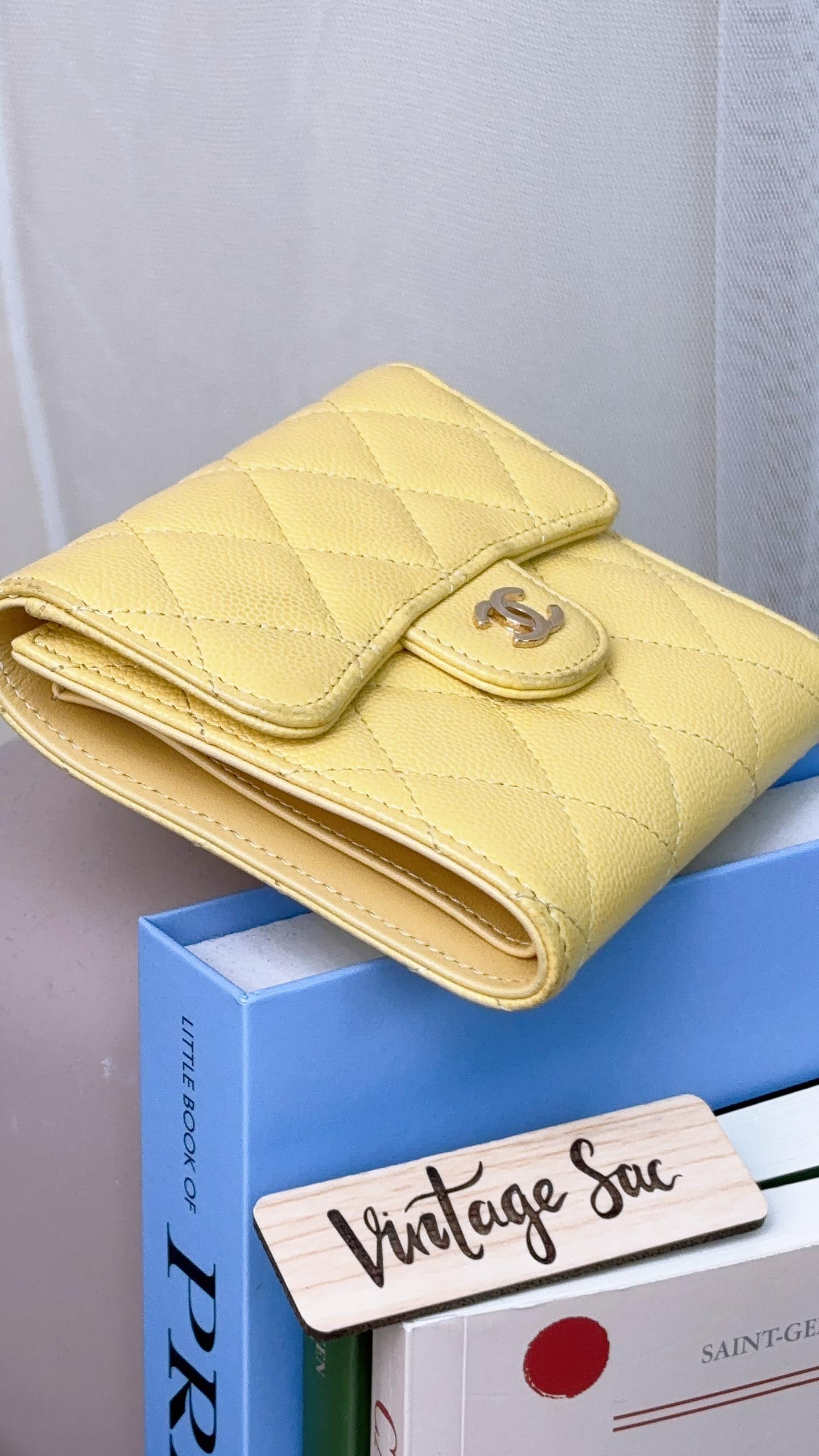 Chanel Yellow Caviar Trifold Compact Wallet (GHW)