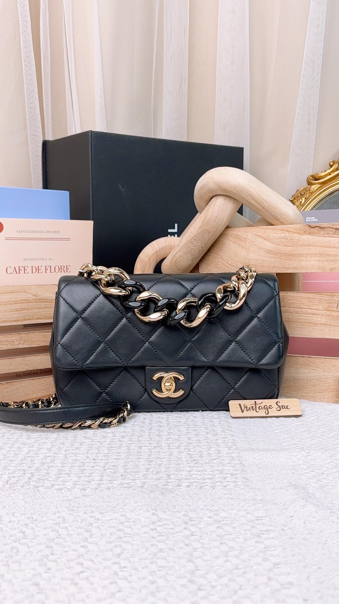 Chanel Black Lambskin Elegant Chain Flap Bag (LGHW)