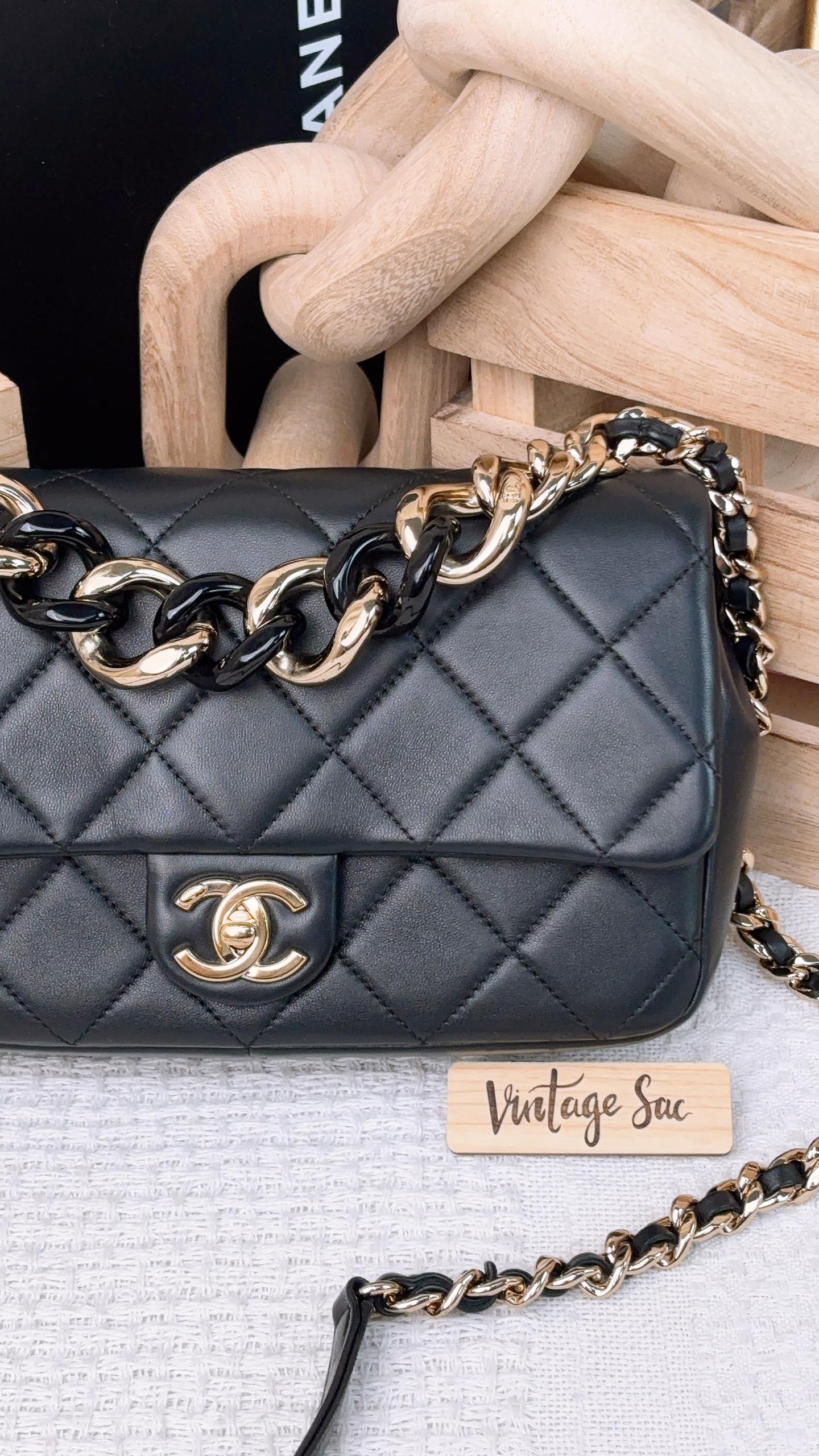 Chanel Black Lambskin Elegant Chain Flap Bag (LGHW)