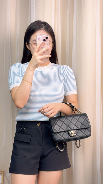 Chanel Black Lambskin Elegant Chain Flap Bag (LGHW)