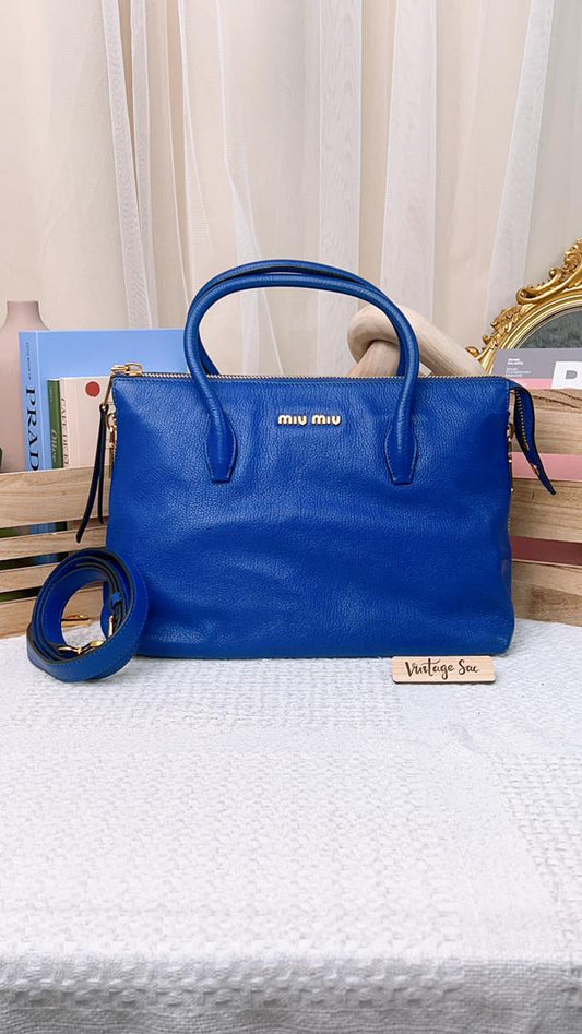Miu Miu Blue Madras 2-Way Bag