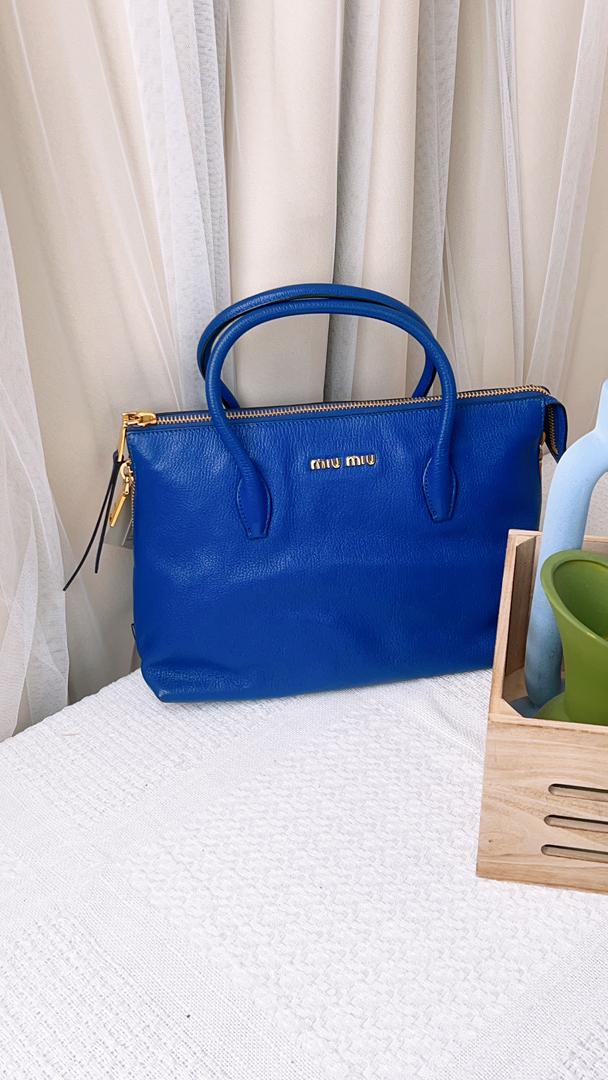 Miu Miu Blue Madras 2-Way Bag