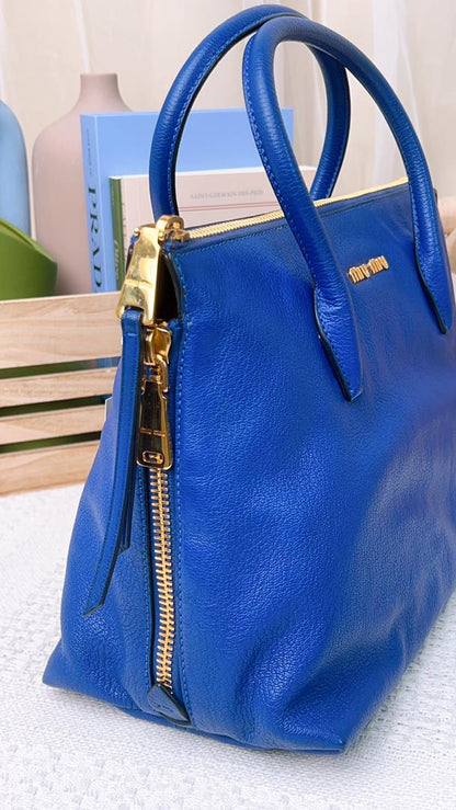 Miu Miu Blue Madras 2-Way Bag