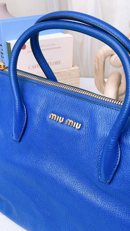 Miu Miu Blue Madras 2-Way Bag