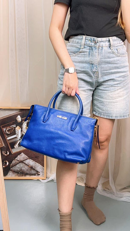 Miu Miu Blue Madras 2-Way Bag