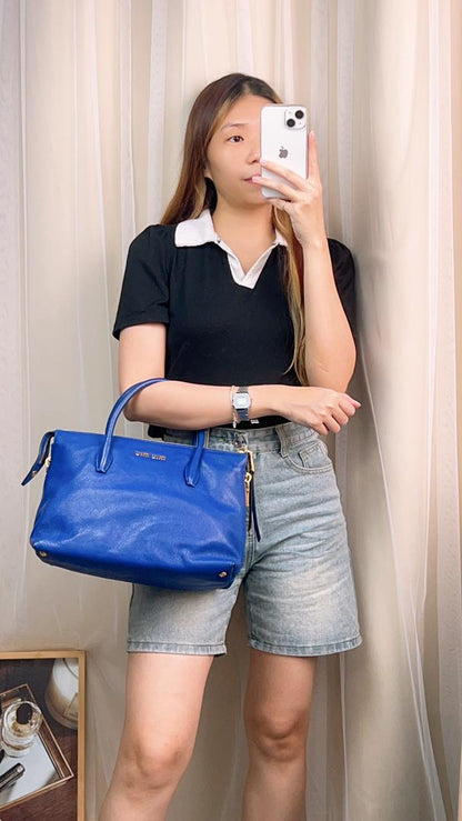 Miu Miu Blue Madras 2-Way Bag