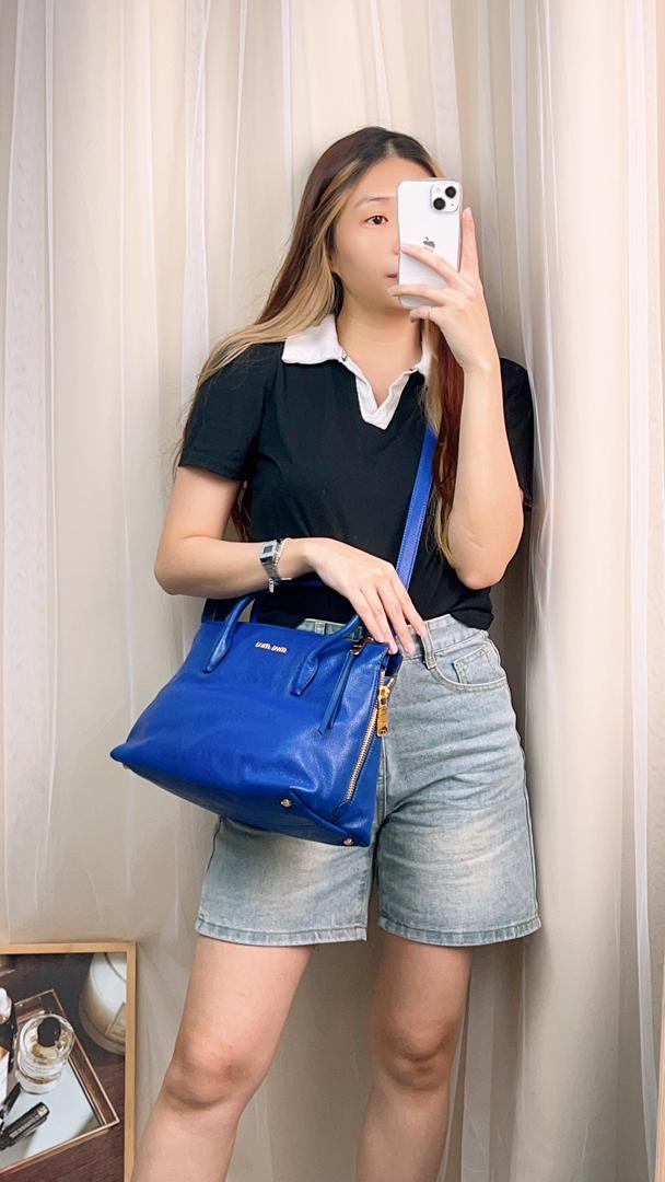 Miu Miu Blue Madras 2-Way Bag