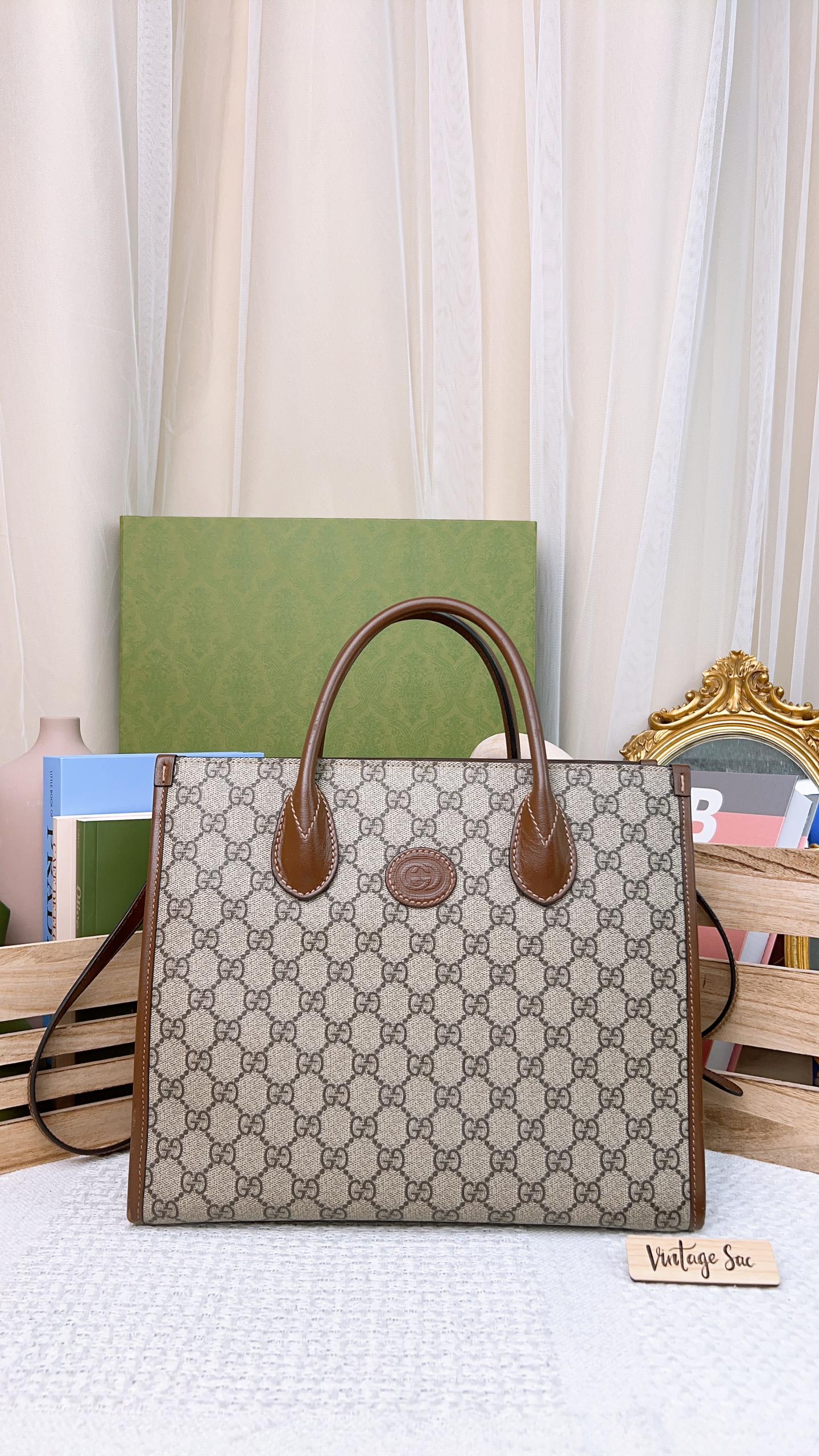 Gucci Beige x Brown 2-Way Tote
