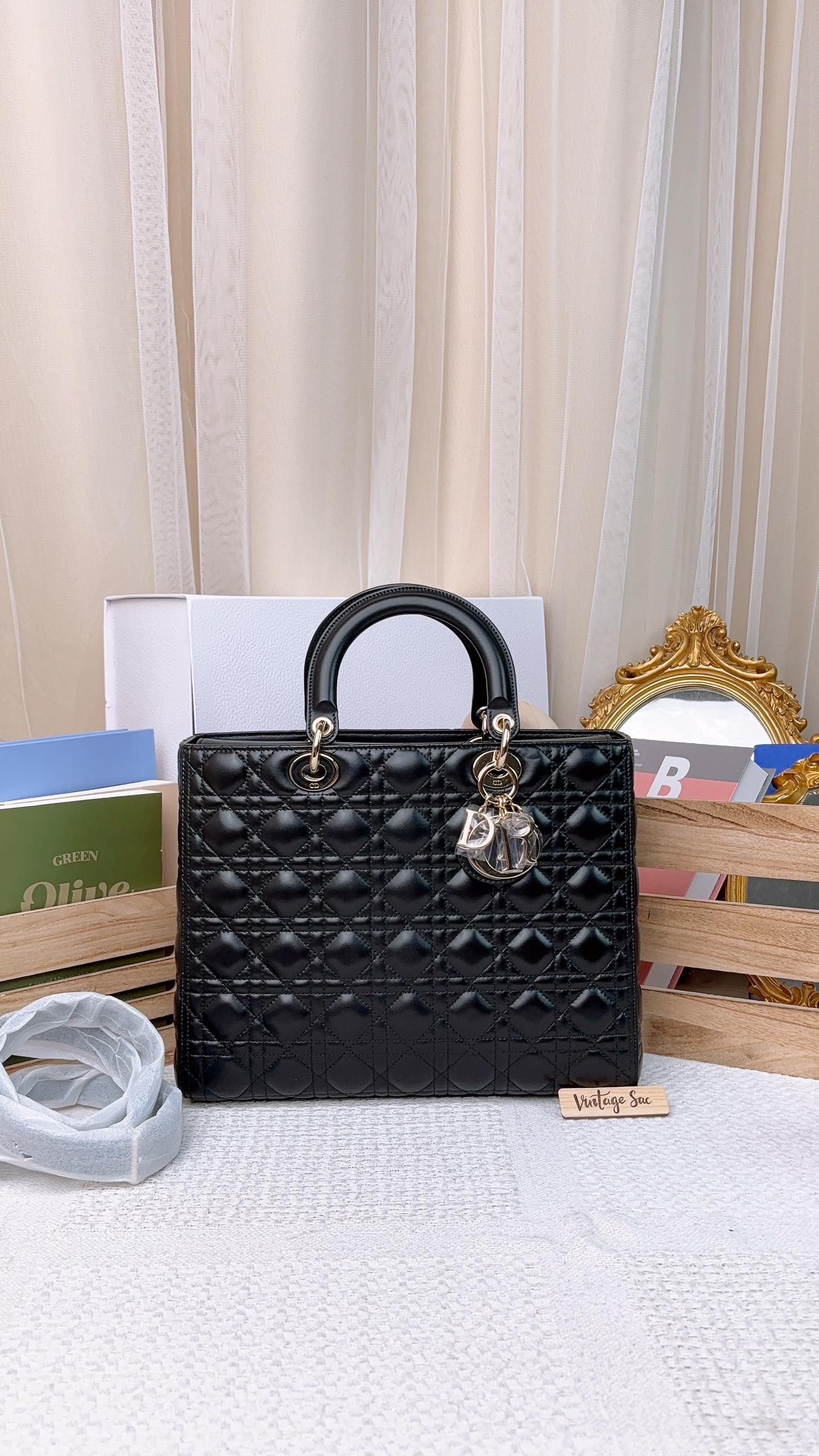 Dior Black Lambskin Large Lady D (LGHW)