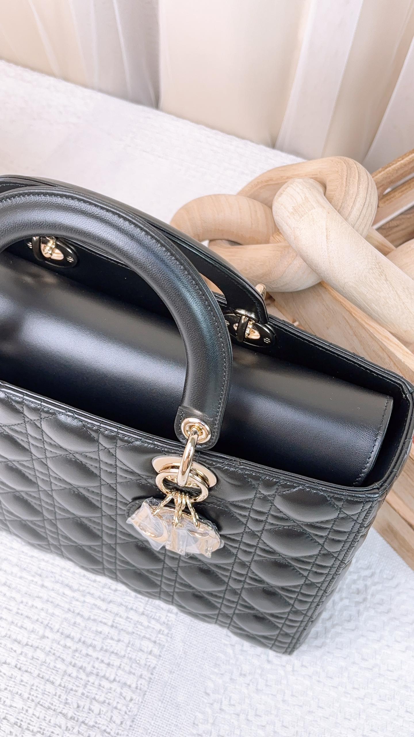 Dior Black Lambskin Large Lady D (LGHW)