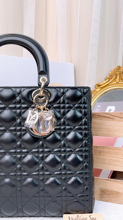 Dior Black Lambskin Large Lady D (LGHW)