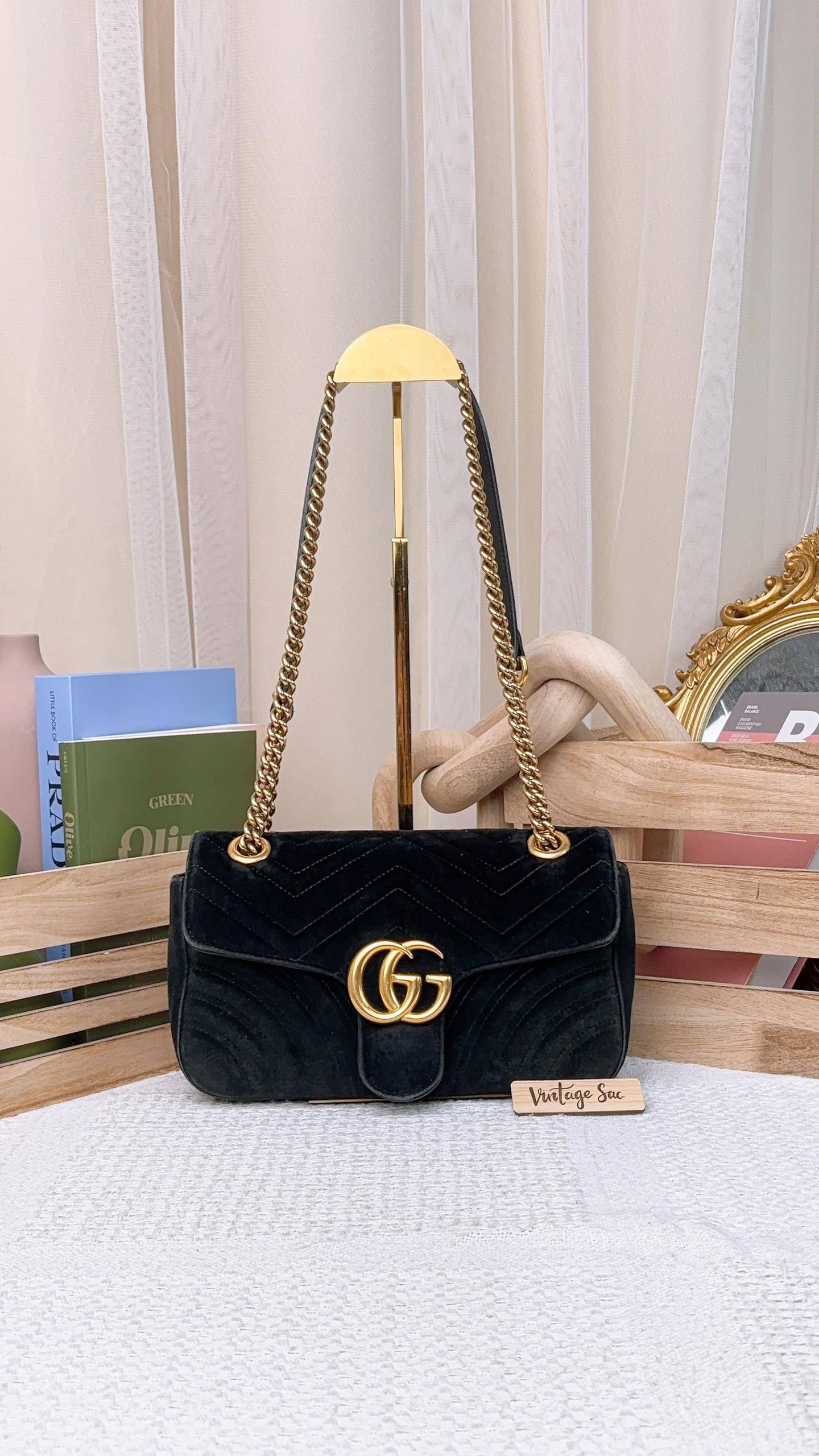Gucci Black Velvet Small Marmont (GHW)