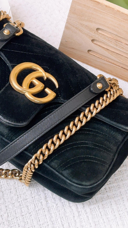 Gucci Black Velvet Small Marmont (GHW)