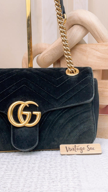 Gucci Black Velvet Small Marmont (GHW)