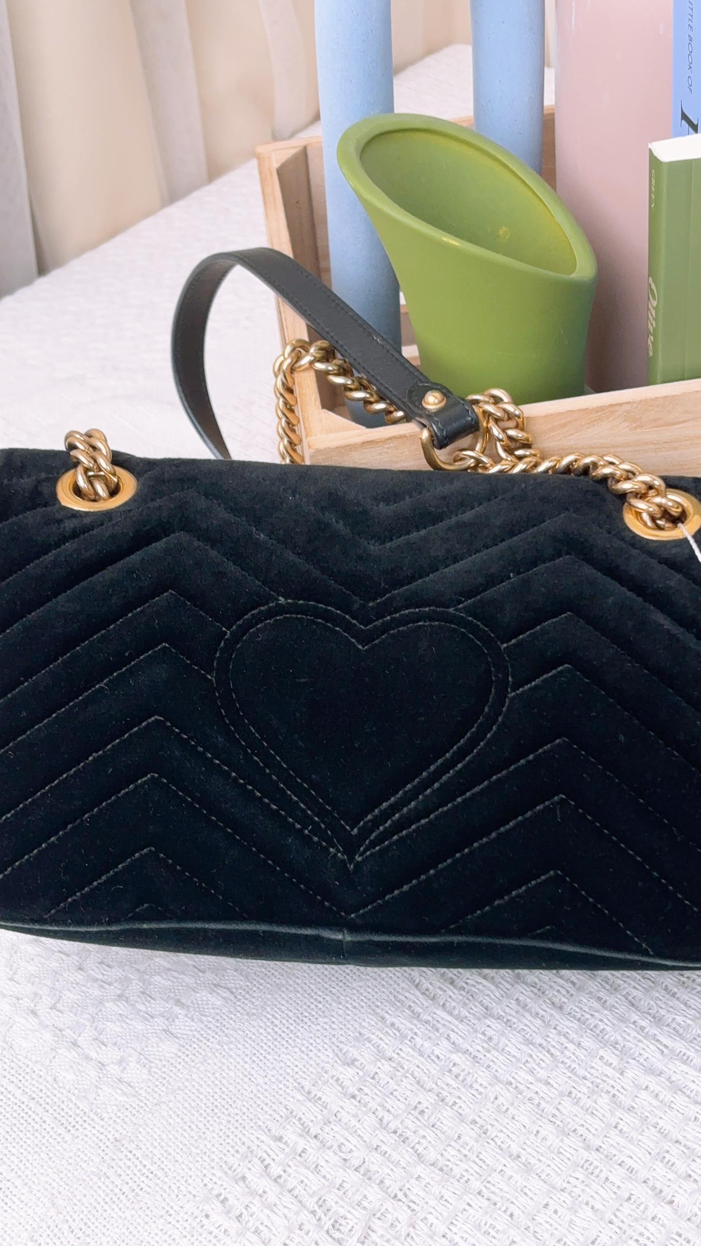 Gucci Black Velvet Small Marmont (GHW)