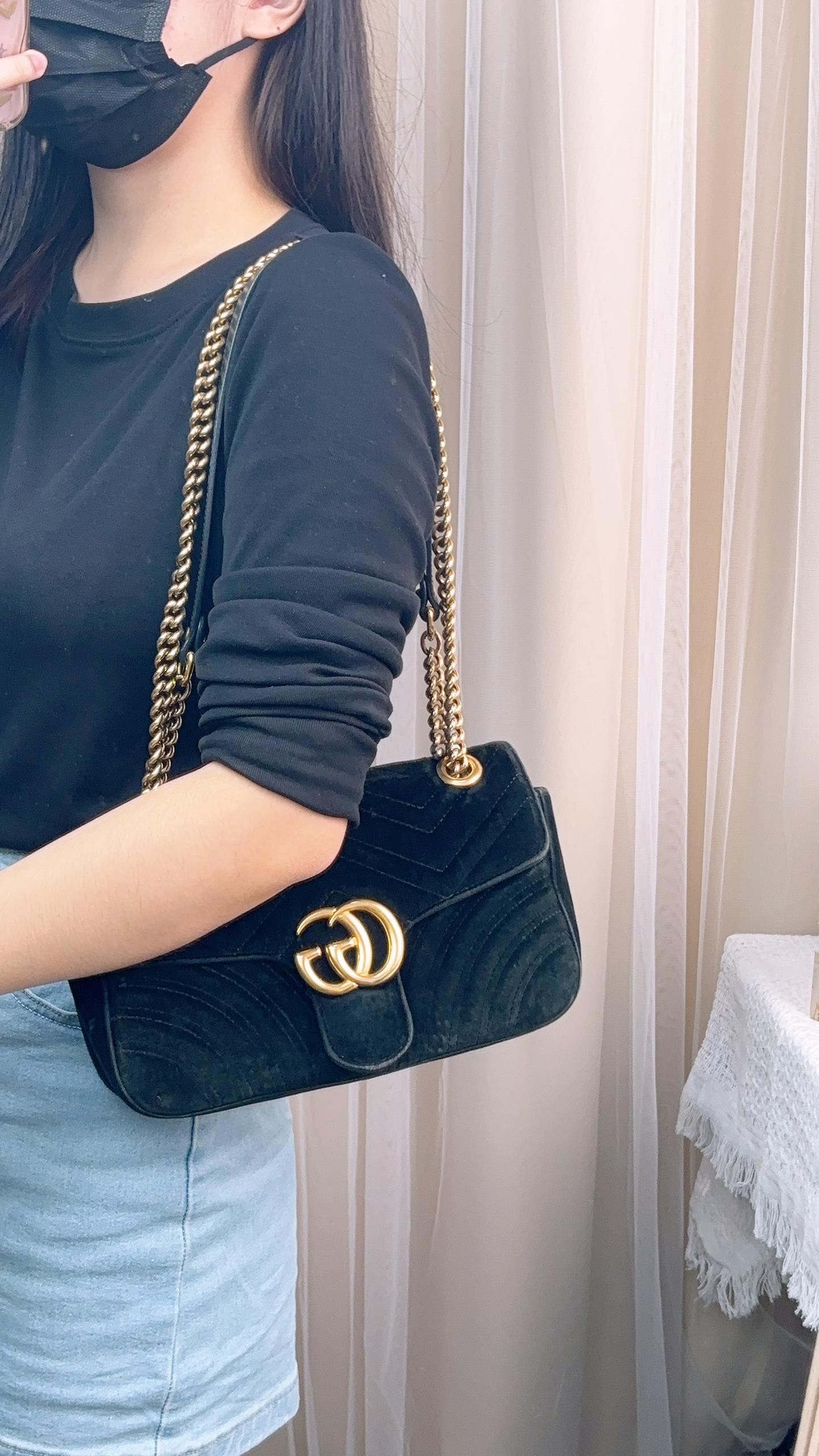 Gucci Black Velvet Small Marmont (GHW)