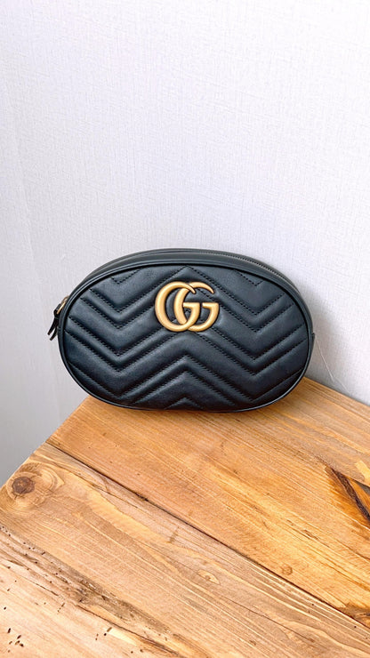 Gucci Black Marmont GG Belt Bag (GHW)
