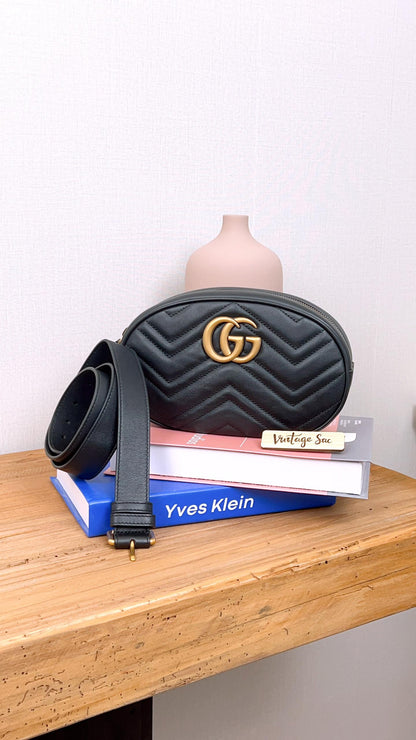 Gucci Black Marmont GG Belt Bag (GHW)