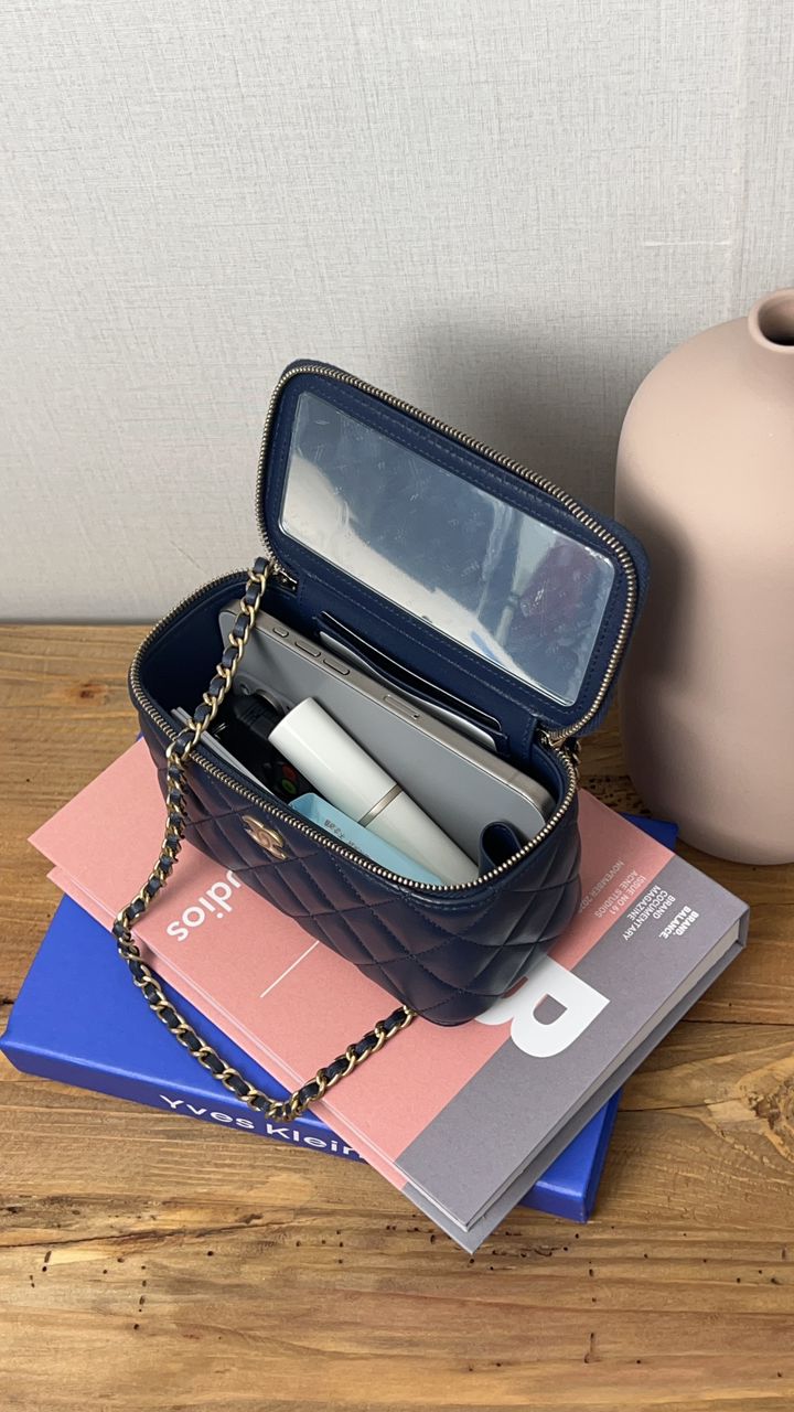 Chanel Navy Blue Lambskin Vanity with Top Handle GHW – VintageSac