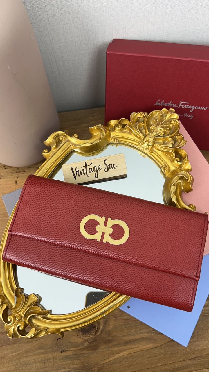 Salvatore Ferragamo Red Gancini Continental Long Wallet (GHW)