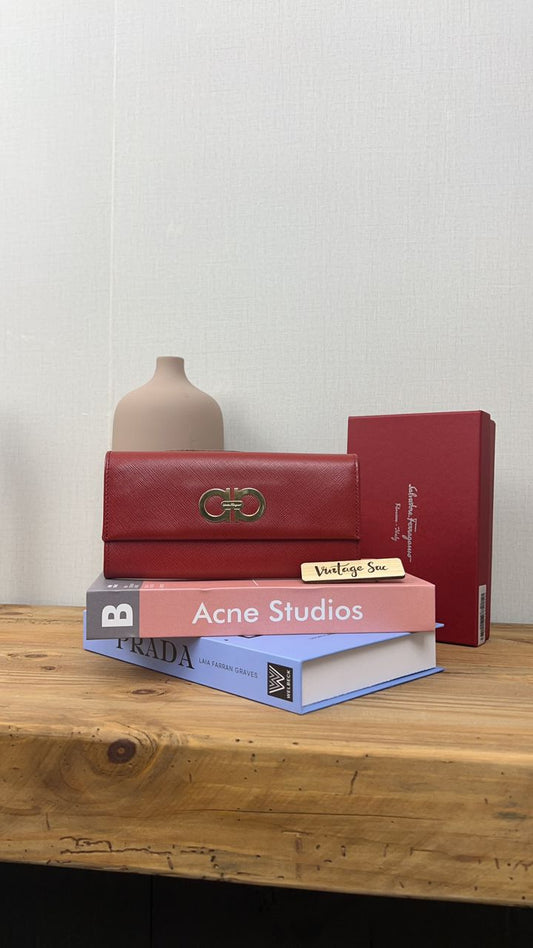Salvatore Ferragamo Red Gancini Continental Long Wallet (GHW)