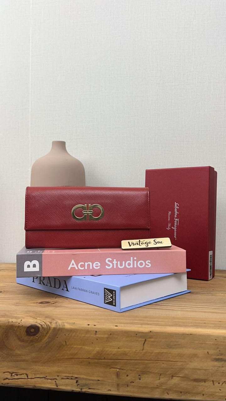 Salvatore Ferragamo Red Gancini Continental Long Wallet (GHW)